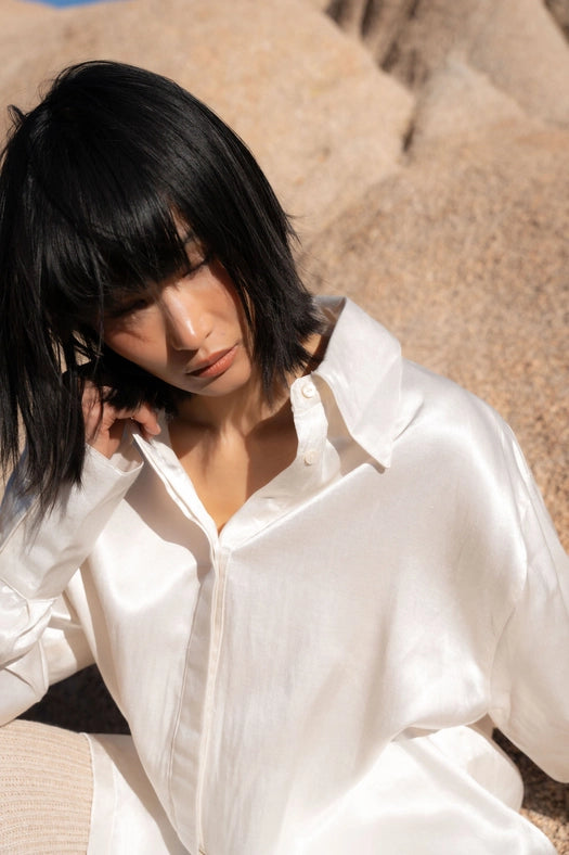 Forever My Muse Silk Shirt Dress WHITE-Dress-A Perfect Nomad-S-Urbanheer