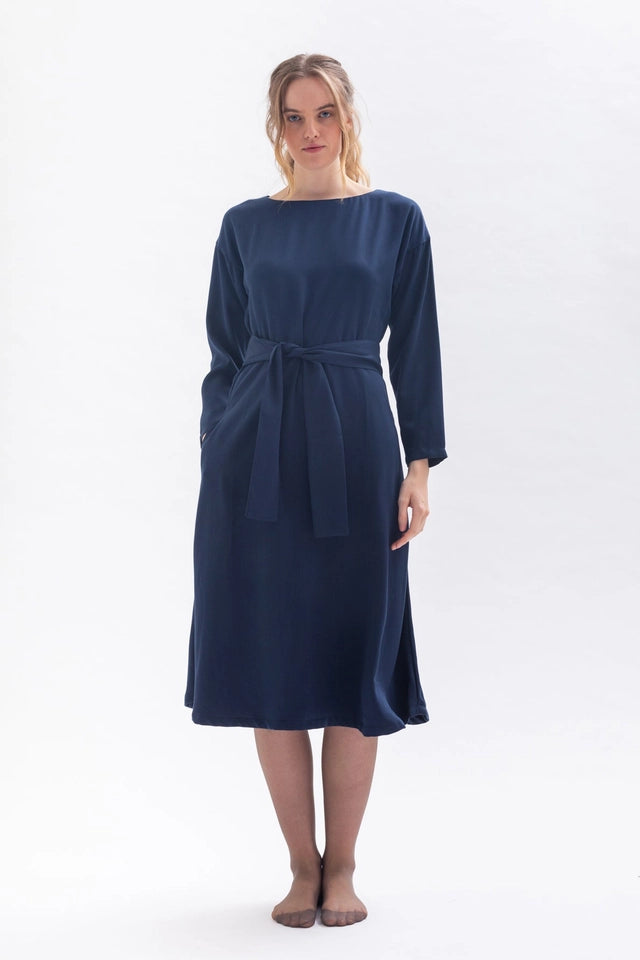 “Frances” Midi Dress in Blue Tencel-Dress-Studio Hertzberg-S-Urbanheer