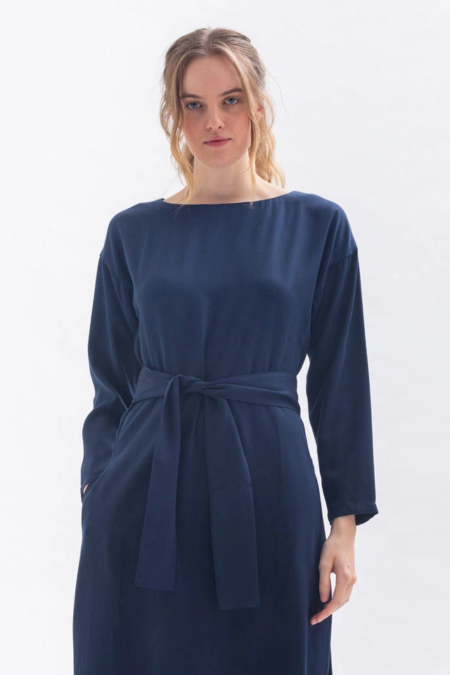 “Frances” Midi Dress in Blue Tencel-Dress-Studio Hertzberg-S-Urbanheer