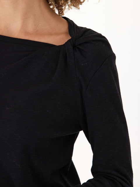 Francine Textured Slub Jersey Twist Long Sleeve Top