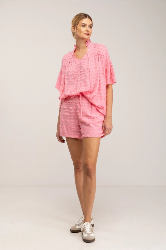 Frayed Effect Blouse and Shorts Set Pink-Set-Tantra-S-Pink-Urbanheer