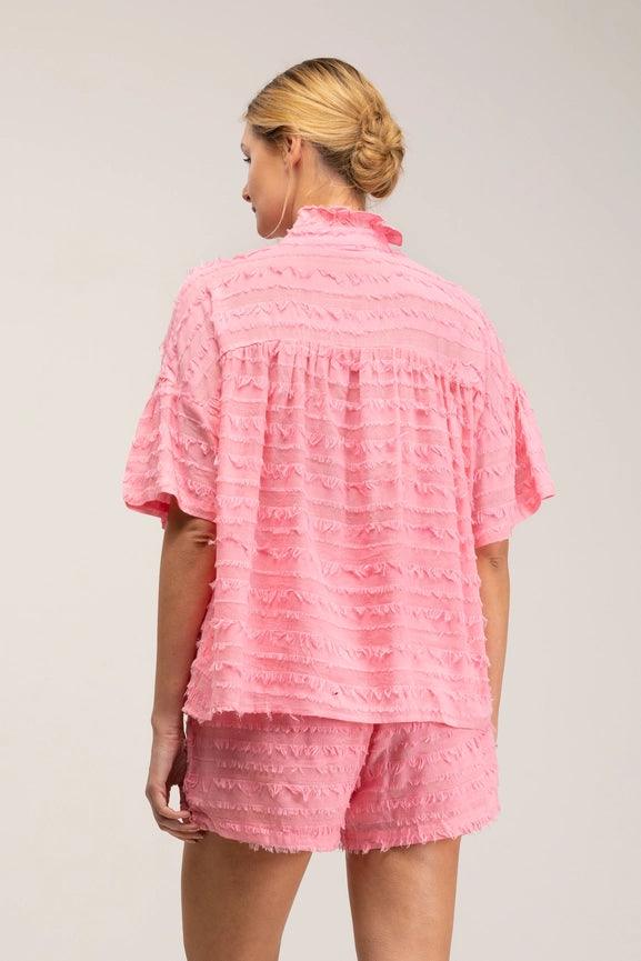 Frayed Effect Blouse and Shorts Set Pink-Set-Tantra-S-Pink-Urbanheer