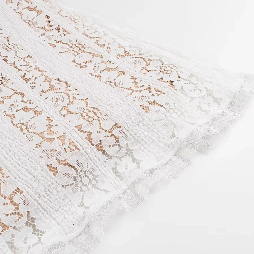 French Bandeau High-Waisted Trailing Maxi Lace Dress-Dress-Rosa Clothing-S-White-Urbanheer