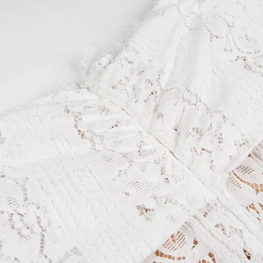 French Bandeau High-Waisted Trailing Maxi Lace Dress-Dress-Rosa Clothing-S-White-Urbanheer