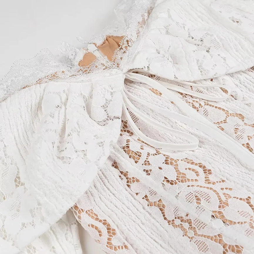 French Bandeau High-Waisted Trailing Maxi Lace Dress-Dress-Rosa Clothing-S-White-Urbanheer