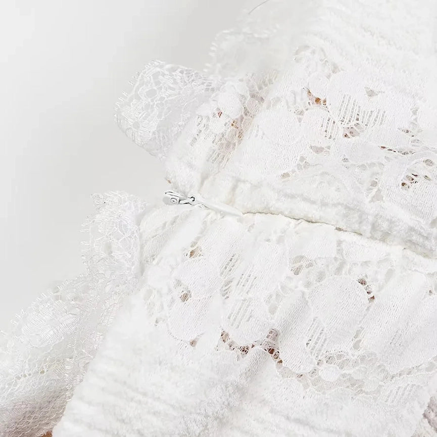 French Bandeau High-Waisted Trailing Maxi Lace Dress-Dress-Rosa Clothing-S-White-Urbanheer