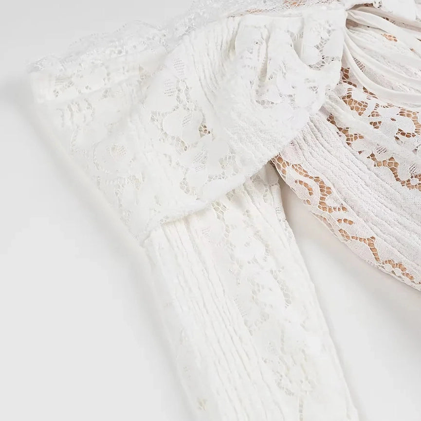 French Bandeau High-Waisted Trailing Maxi Lace Dress-Dress-Rosa Clothing-S-White-Urbanheer