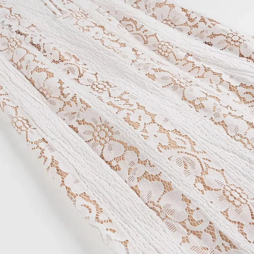 French Bandeau High-Waisted Trailing Maxi Lace Dress-Dress-Rosa Clothing-S-White-Urbanheer