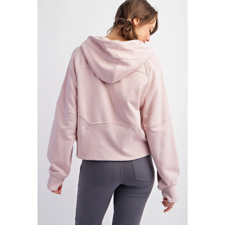 French Terry Cropped Hoodie Jacket Baby Pink-Jacket-Rae Mode-S-Urbanheer