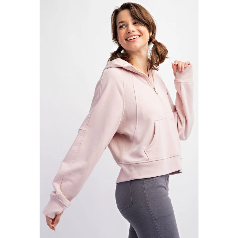 French Terry Cropped Hoodie Jacket Baby Pink-Jacket-Rae Mode-S-Urbanheer