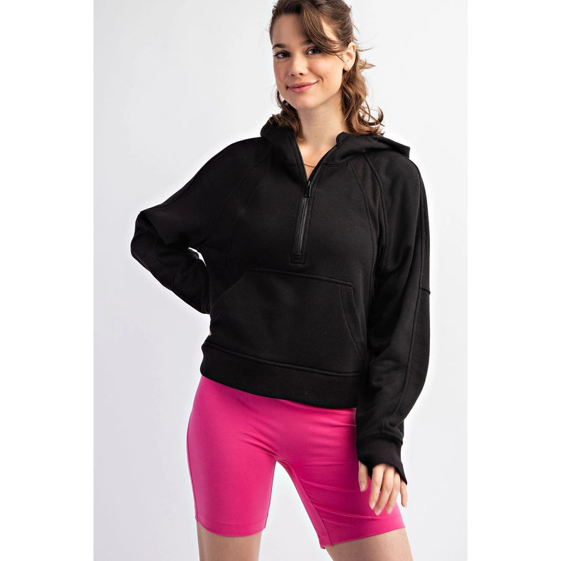 French Terry Cropped Hoodie Jacket Black-Jacket-Rae Mode-S-Urbanheer