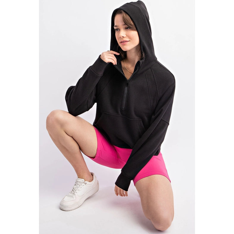 French Terry Cropped Hoodie Jacket Black-Jacket-Rae Mode-S-Urbanheer