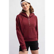 French Terry Cropped Hoodie Jacket Burgundy-Jacket-Rae Mode-S-Urbanheer