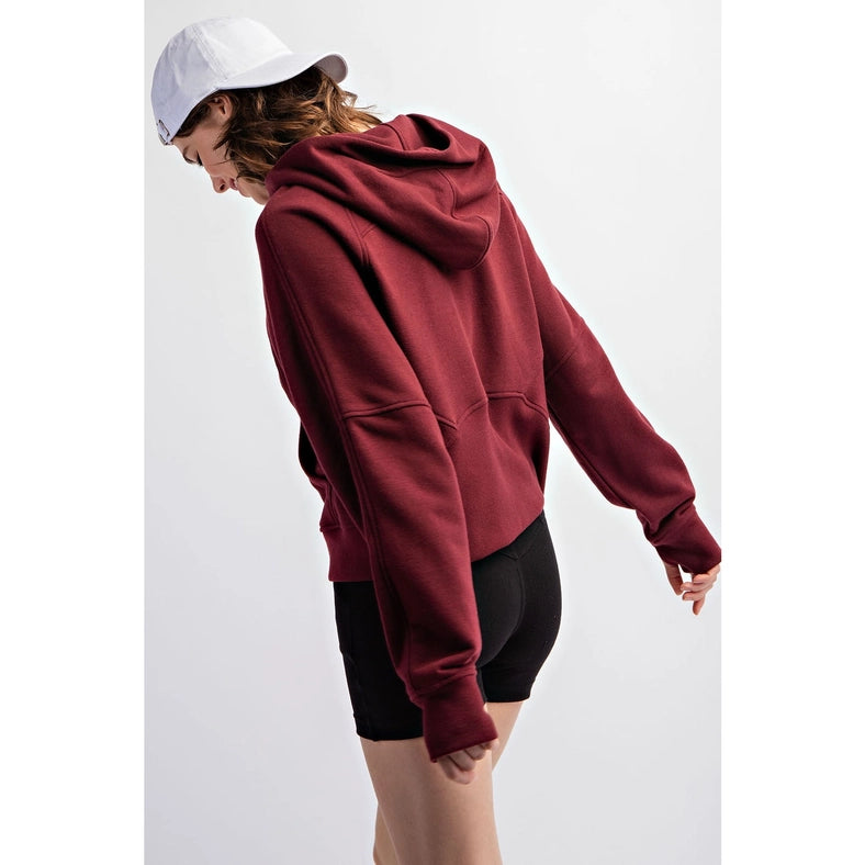 French Terry Cropped Hoodie Jacket Burgundy-Jacket-Rae Mode-S-Urbanheer