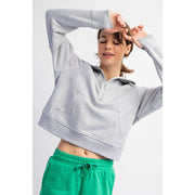 French Terry Cropped Hoodie Jacket H Grey-Jacket-Rae Mode-S-Urbanheer