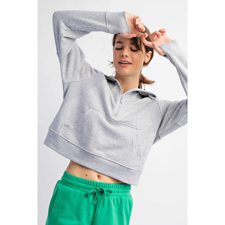 French Terry Cropped Hoodie Jacket H Grey-Jacket-Rae Mode-S-Urbanheer