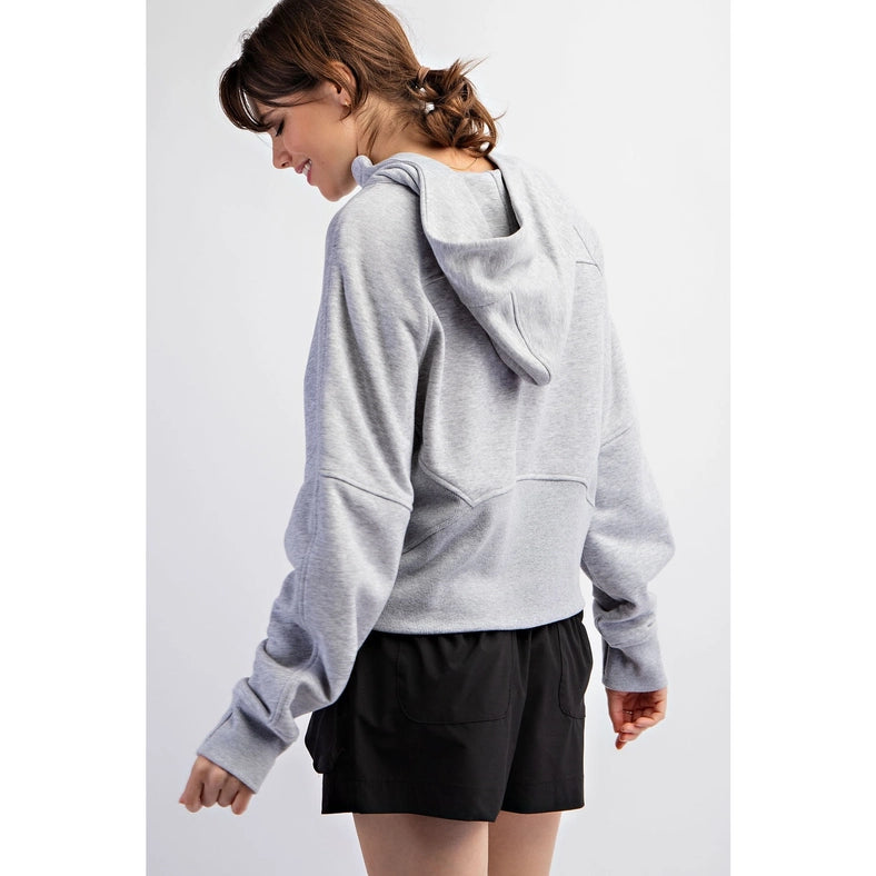 French Terry Cropped Hoodie Jacket H Grey-Jacket-Rae Mode-S-Urbanheer