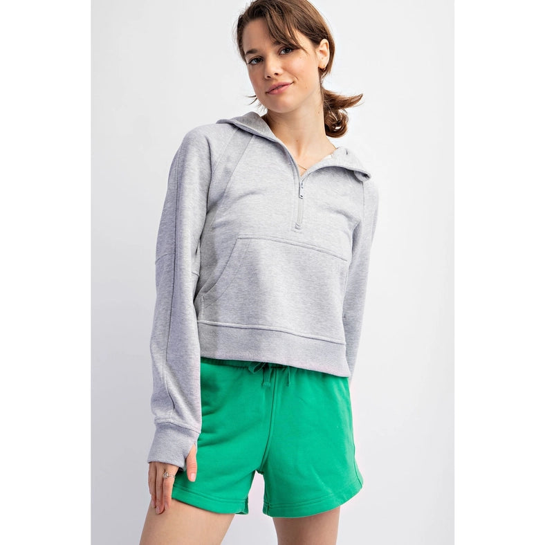 French Terry Cropped Hoodie Jacket H Grey-Jacket-Rae Mode-S-Urbanheer