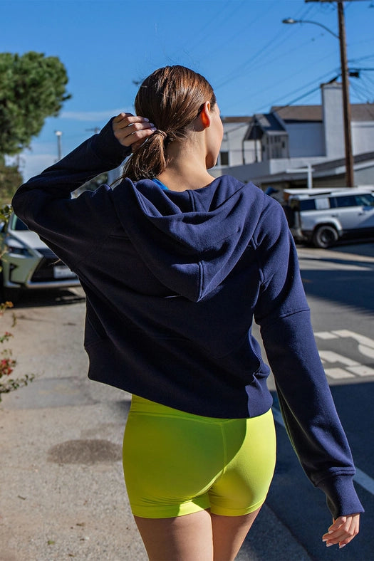 French Terry Cropped Hoodie Jacket Navy-Jacket-Rae Mode-S-Urbanheer