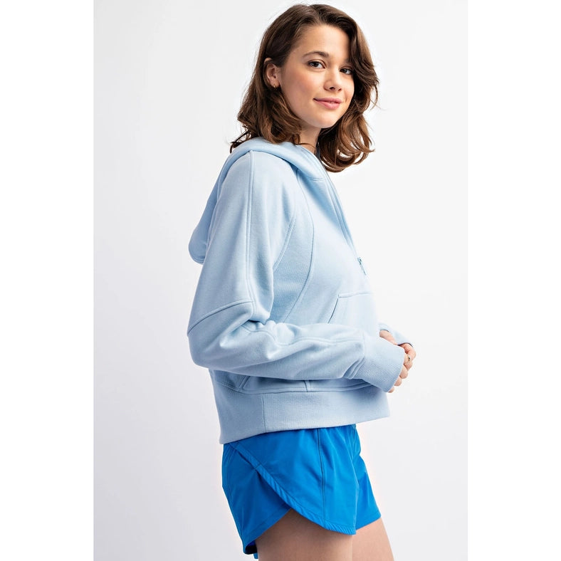 French Terry Cropped Hoodie Jacket Sky Blue-Jacket-Rae Mode-S-Urbanheer