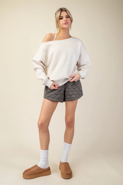 French Terry Fleece Off Shoulder Sweatshirt Bone-Sweatshirt-Rae Mode-S-Urbanheer