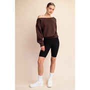 French Terry Fleece Off Shoulder Sweatshirt Espresso-Sweatshirt-Rae Mode-S-Urbanheer