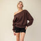 French Terry Fleece Off Shoulder Sweatshirt Espresso-Sweatshirt-Rae Mode-S-Urbanheer