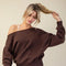 French Terry Fleece Off Shoulder Sweatshirt Espresso-Sweatshirt-Rae Mode-S-Urbanheer