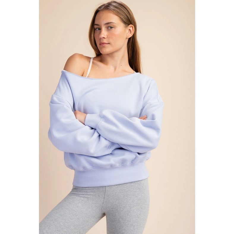 French Terry Fleece Off Shoulder Sweatshirt Iris-Sweatshirt-Rae Mode-S-Urbanheer
