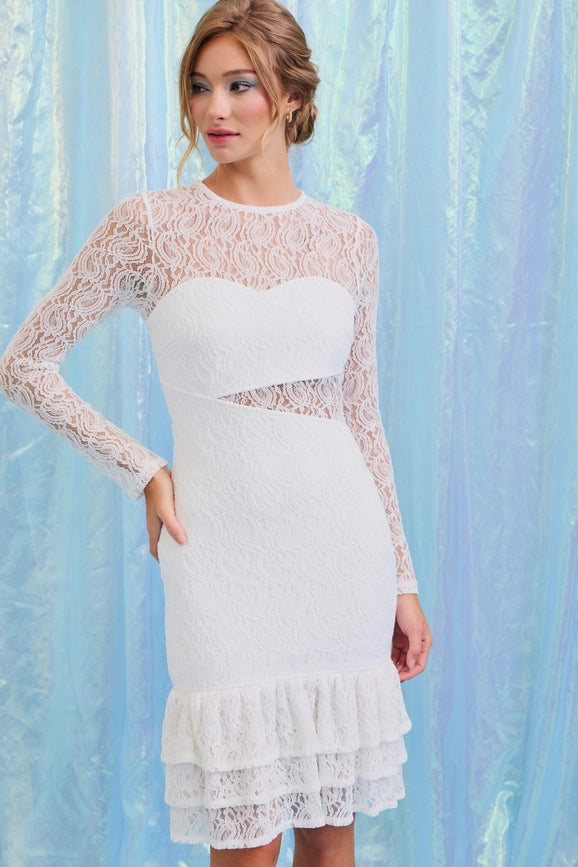 Freya Lace Long Sleeve Dress WHITE-Dress-RIVIR-S-WHITE-Urbanheer