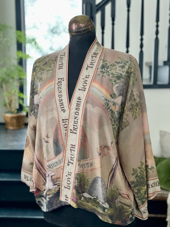 Friendship Love And Truth Cropped Bamboo Kimono Vintage Wash-Kimono-Market of Stars-length 60cm width 74cm-Urbanheer