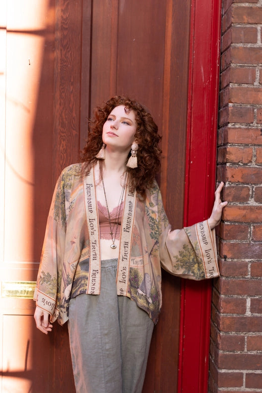 Friendship Love And Truth Cropped Bamboo Kimono Vintage Wash-Kimono-Market of Stars-length 60cm width 74cm-Urbanheer