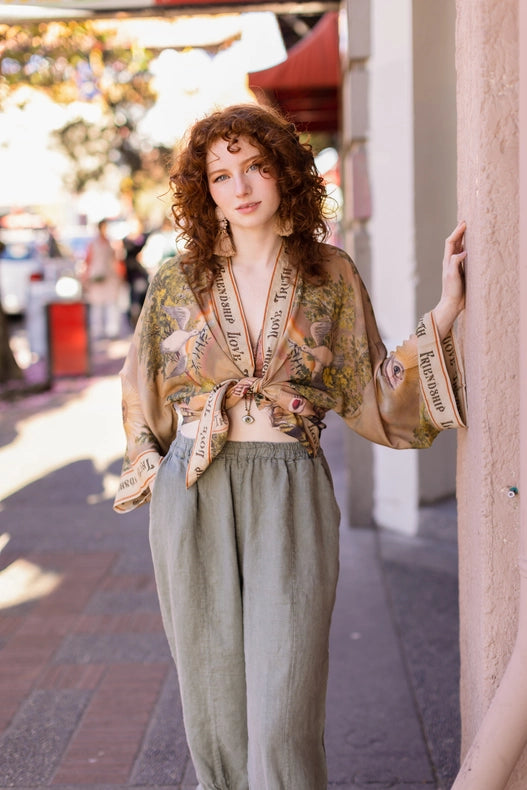 Friendship Love And Truth Cropped Bamboo Kimono Vintage Wash-Kimono-Market of Stars-length 60cm width 74cm-Urbanheer