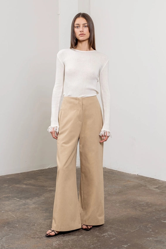 Fringe Long Sleeve Back Weap Lightweight Knit Top-Top-Moon River-XS-IVORY-Urbanheer