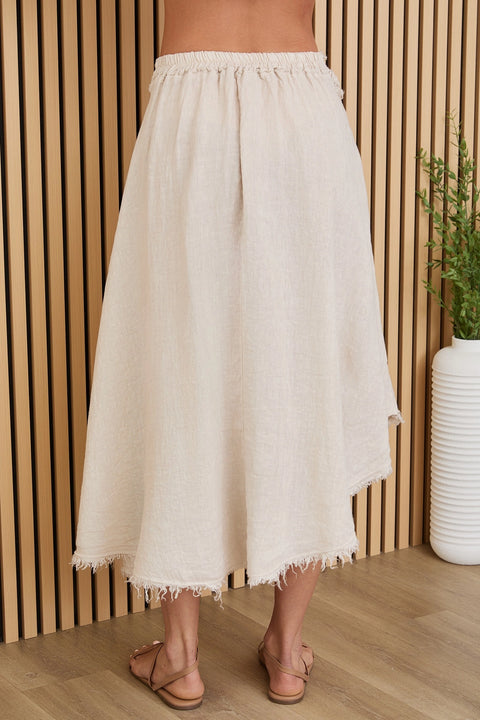 Fringe Ring Tie Detail Front Linen Skirt