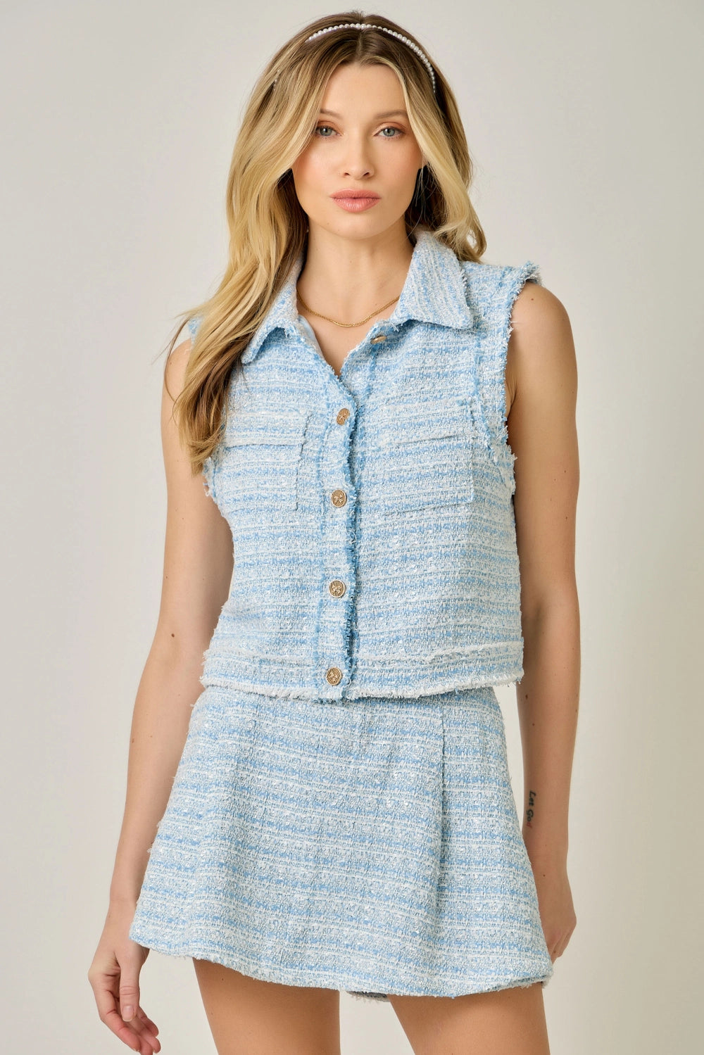 Fringe Tweed Buttoned Vest