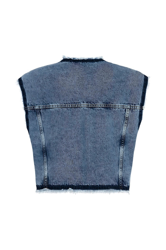 Fringed Jean Vest-Vest-NOCTURNE-S-Light Blue-Urbanheer