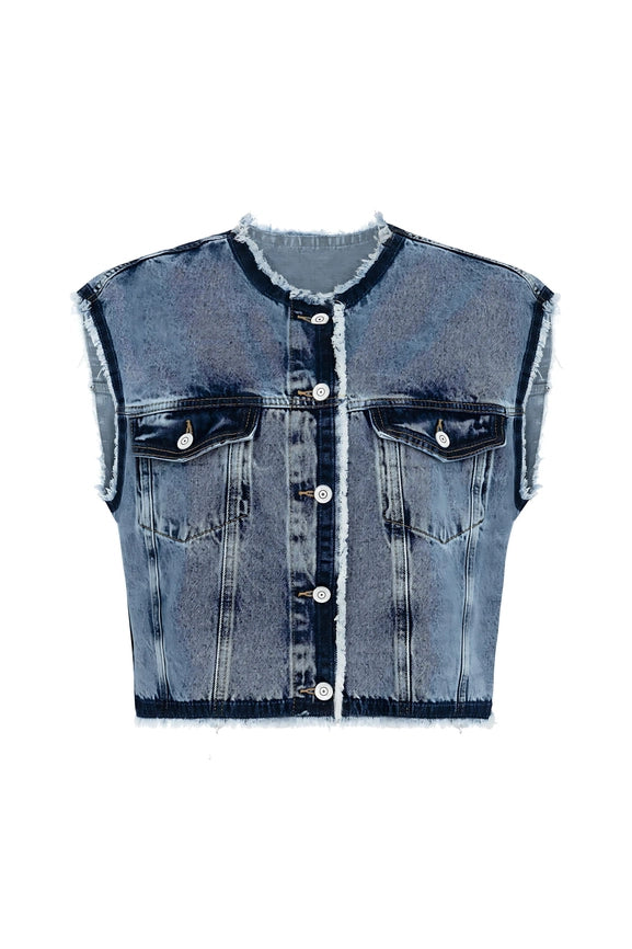Fringed Jean Vest-Vest-NOCTURNE-S-Light Blue-Urbanheer