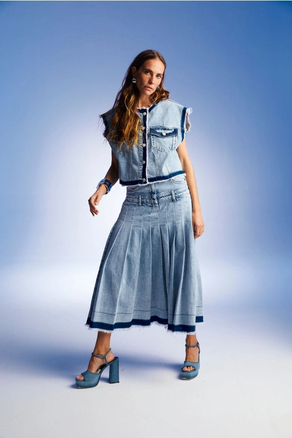 Fringed Jean Vest-Vest-NOCTURNE-S-Light Blue-Urbanheer