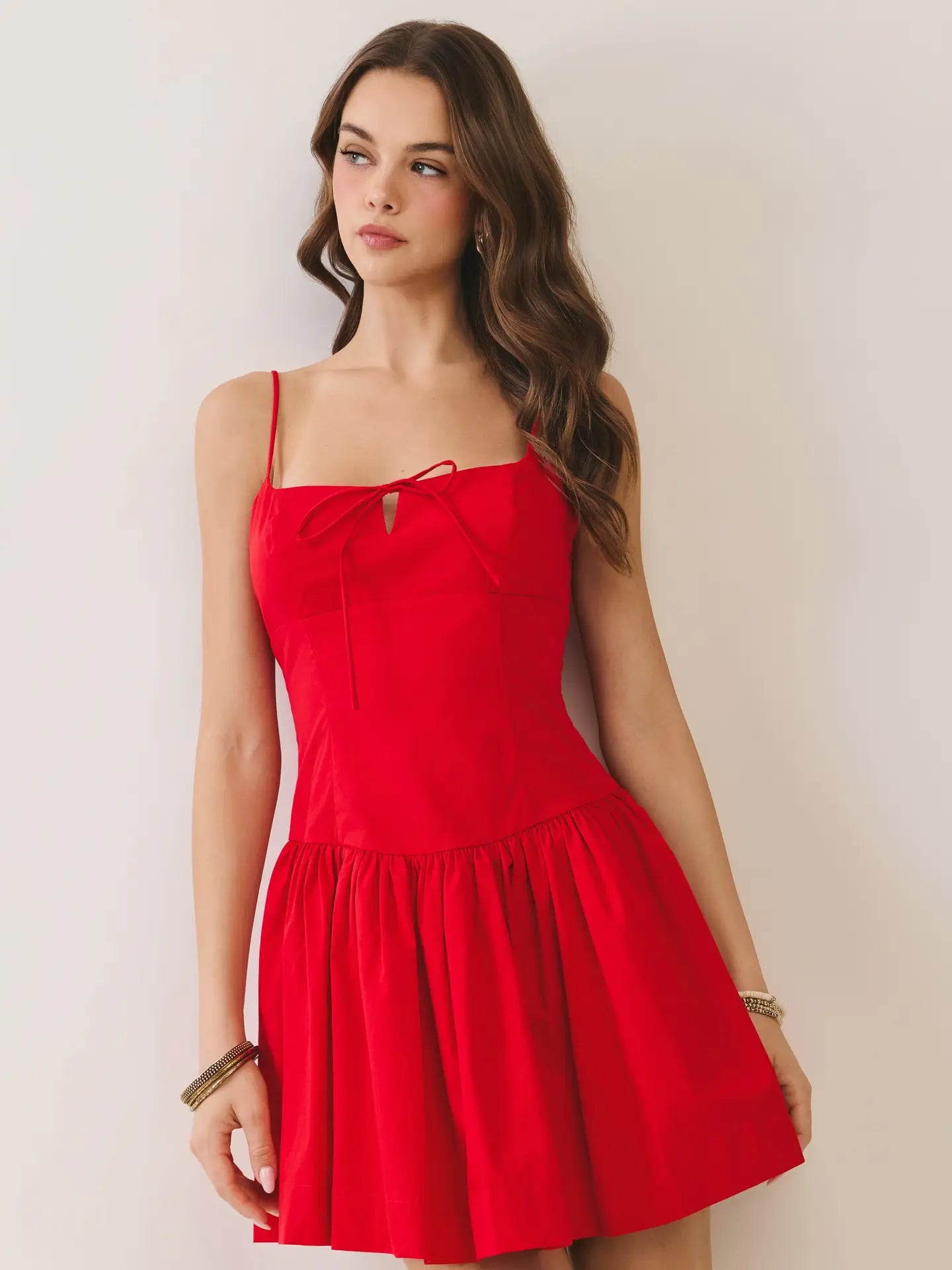 Front Bow Detail Fit and Flare Mini Dress