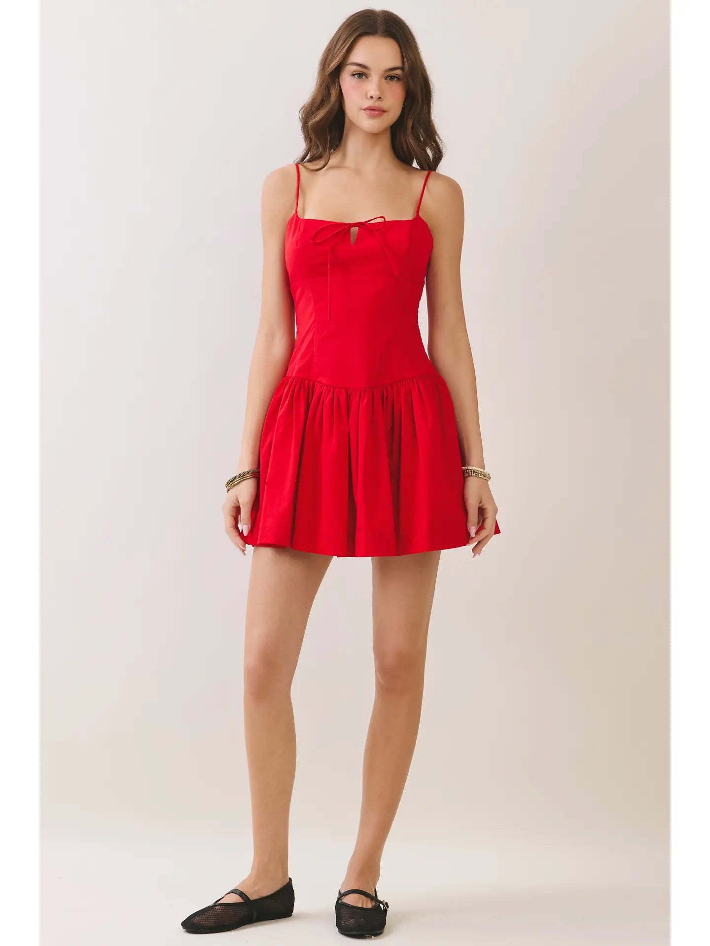 Front Bow Detail Fit and Flare Mini Dress