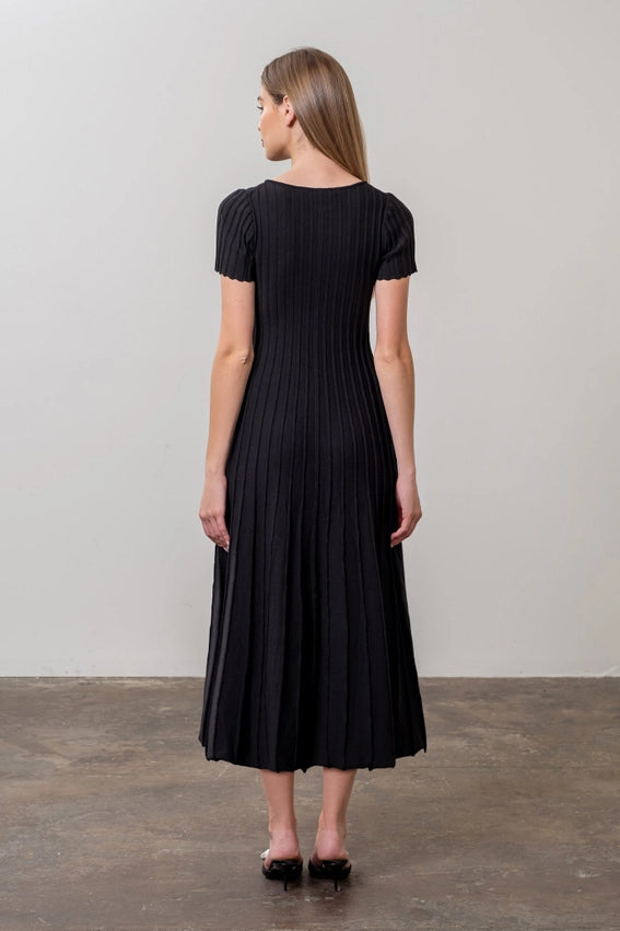 Front Bow Detail Short Sleeve Knit Midi Dress-Dress-Moon River-XS-BLACK-Urbanheer