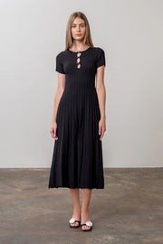 Front Bow Detail Short Sleeve Knit Midi Dress-Dress-Moon River-XS-BLACK-Urbanheer