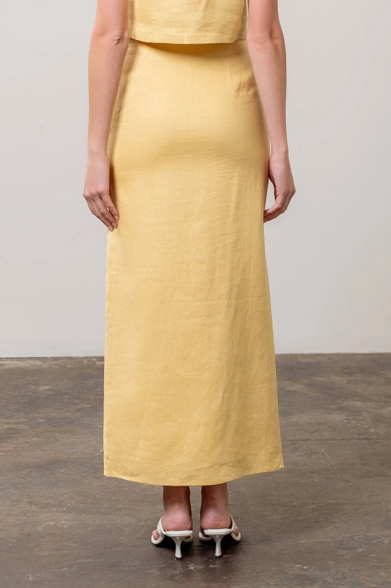 Front Button Detail Linen Midi Skirt LIGHT YELLOW-Skirts-Moon River-XS-LIGHT YELLOW-Urbanheer