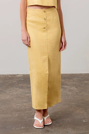 Front Button Detail Linen Midi Skirt LIGHT YELLOW-Skirts-Moon River-XS-LIGHT YELLOW-Urbanheer