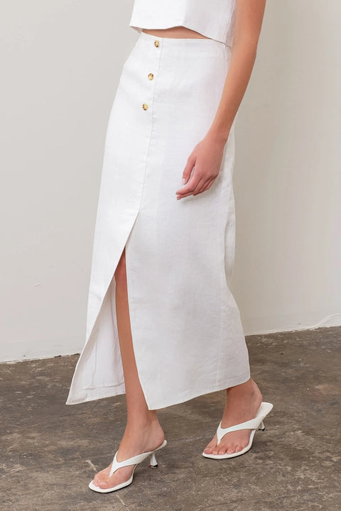 Front Button Detail Linen Midi Skirt WHITE-Skirts-Moon River-XS-WHITE-Urbanheer