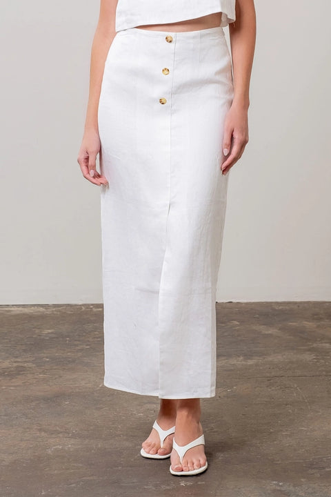 Front Button Detail Linen Midi Skirt WHITE-Skirts-Moon River-XS-WHITE-Urbanheer
