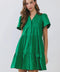 Front Button Down Pleated Detail Ruffle Mini Dress