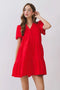Front Button Down Pleated Detail Ruffle Mini Dress