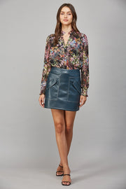 Front Flap Pocket Detail Faux Leather Mini Skirt